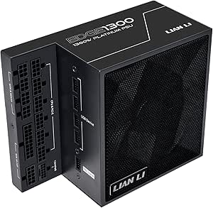 Lian Li Edge Series-1300W Full Modular Power Supply-80 PLUS Platinum-ATX 3.0, 3.1-PCIE 5.1-L-Shape Design for Dual Chamber Case-120mm FDB Fan-Supports up to 4X USB Devices-Black (EG1300BE.US)