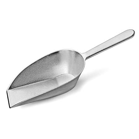 New Star Foodservice 34707 One-Piece Cast Aluminum Flat Bottom Bar Ice Flour Utility Scoop, 16-Ounce, Silver