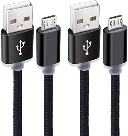 Micro USB Cable AILKIN Android Fast Charging Cord [2 Pack 2M/6.6ft] Nylon Braided Phone Charger Cable Compatible for Samsung, Huawei, Sony, Nexus, HTC, PS4, LG and More - Black