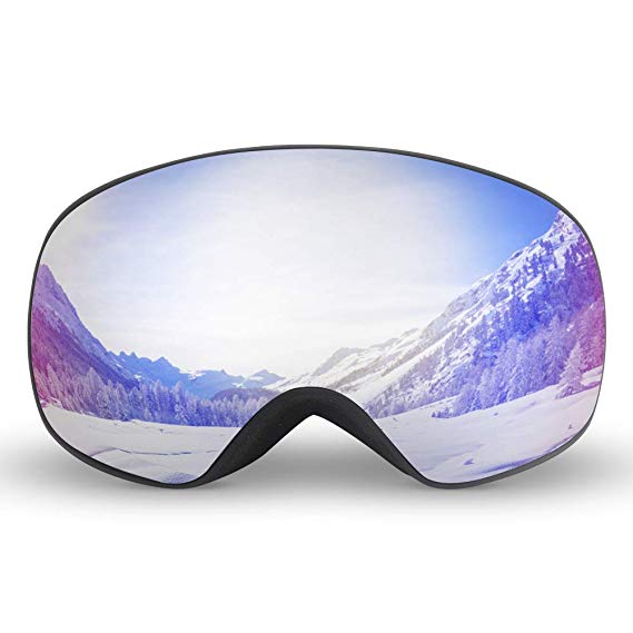 Ski Goggles, Snowboard Skate Goggles,Over Glasses Ski Goggles for Men,Women & Youth Snowmobile Skiing Skating with Anti-fog Big Spherical Double Lens,100% UV Protection,Interchangeable Spherical Dual Lens,Upgraded Ventilation System
