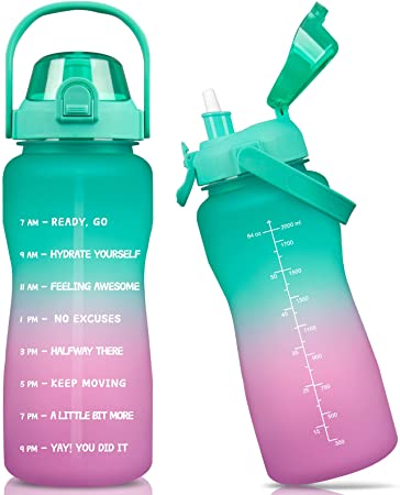 Milifox Half Gallon Water Bottle with Straw - Large Motivational Water Bottles with Times to Drink Leakproof BPA Free Water Jug for Fitness and Outdoor Sports