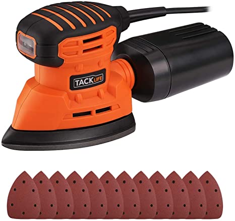 Detail Sander, TACKLIFE 130W Sander 12000 RPM with 12Pcs Sandpapers, Electric Mouse Sander with Dust Collection System and 3m Power Cord for Furniture Finishing PMS01A