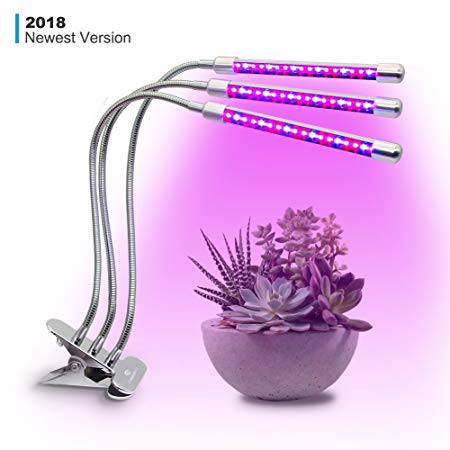 Plant Grow Light, CANAGROW 27W 54 LED Desk Clip Plant Grow Lamps for Indoor Plants, 3 Head Dimmable Timing Grow Light, 360 Degree Adjustable Flexible Gooseneck, 3/9/12H Timer, 5 Dimmable Levels