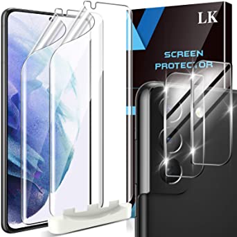 4 Pack LK 2pcs Screen Protector for Samsung Galaxy S21 Plus 5G - 6.7 inch TPU Film   2pcs Tempered Glass Camera Lens Protector for Samsung Galaxy S21 Plus 5G, Easy Installation Tray, HD Ultra-Thin