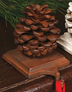 Cast Iron Pinecone Christmas Stocking Holder - Rust