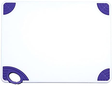 Winco CBN-1218PP, 12x18x1/2" Rectangular Cutting Board with Purple Rubber Grip Hook, Plastic Chopping Board (Purple)