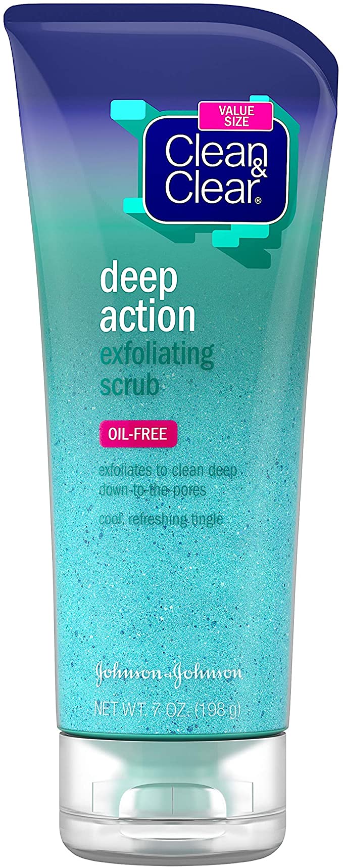 CLEAN & CLEAR Oil-Free Deep Action Exfoliating Facial Scrub, Cooling Face Wash for Deep Pore Cleansing, Daily Facial Cleanser, Face Wash for Oily Skin, Acne Scrub, 7 oz.
