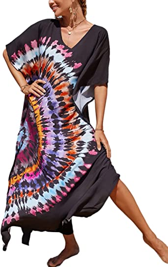 Bsubseach Plus Size Bathing Suit Cover Up Colorful Caftan Dress for Women Long Bikini Coverup