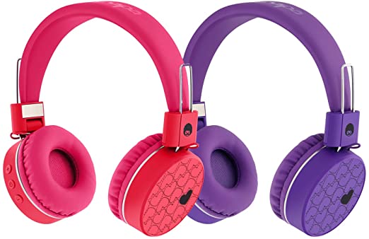 Rockpapa 2Pcs K8 Foldable Childrens Kids Wireless Headphones, Bluetooth On Ear Headphones with MIC and Remote Control, Hands-Free Call, Including Wired Mode Pink&Purple