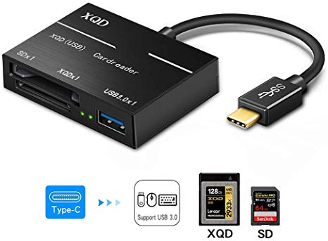 XQD/SD Card Reader Adapter, USB C Portable Flash Memory Card Reader Connector High Speed(up to 5Gbp/s) Write SD(HC/XC), Sony M/G Series, Lexar USB Mark Card, Compatible with Windows/Mac OS System