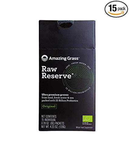 Amazing Grass, Raw Reserve Green Superfood Organic Powder with Wheat Grass and Greens, Flavor: Original, Box of 15 Individual Servings