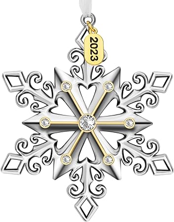 FIHOO Christmas Tree Ornaments – 2023 Snowflake Hanging Pendant of Car Charm Holiday Decorative Keepsake Gift Home Decor (1 Pieces-B)
