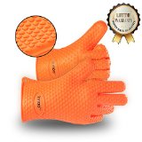 BBQ Gloves Silicone Heat Resistant BBQ Grill Gloves Great for Barbeque Oven Cooking Frying Baking Smoking Potholder FDA Approved and BPA Free Tong included