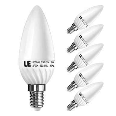 LE 3W C37 E14 LED Candle Bulbs, 30W Incandescent Bulb Equivalent, 210lm, Warm White, 2700K, Chandeliers, Wall Lights, Candle Lights, LED Light Bulbs, Pack of 5 Units