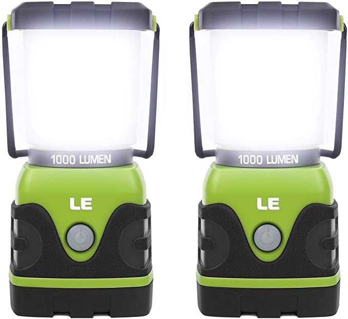 LE Camping Lantern, 1000 Lumen LED Outdoor Lights, 4 Modes Battery Powered Emergency Light, Water Resistant Tent Light for Camping, Hiking, Fishing, Power Cuts and More, Pack of 2