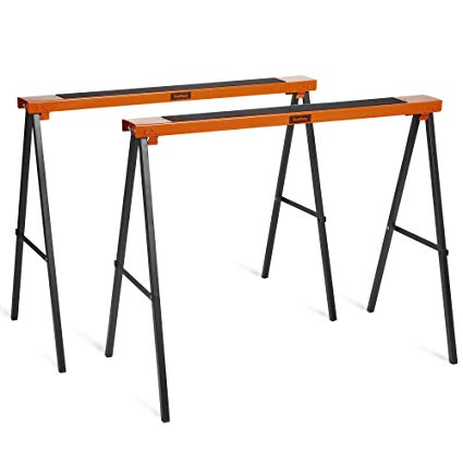 VonHaus Saw Horse Trestles – Twin Pack – Folding Design – Lightweight with Carry Handle for Portability – Non-Slip Work Surface