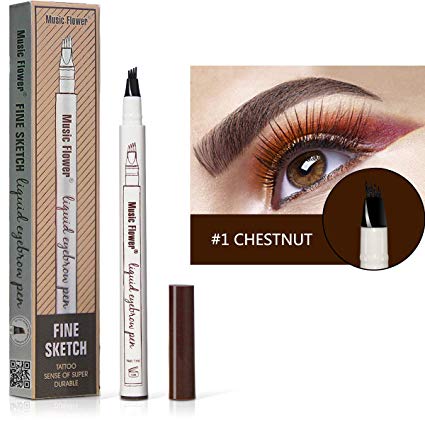 Microblading Tattoo Eyebrow Pen with Four Tips,Waterproof Ink Gel Tint Drawing Eyebrow Pencil,Long Lasting Smudge-Proof Natural Hair-Like Defined Brows All Day (Chestnut)