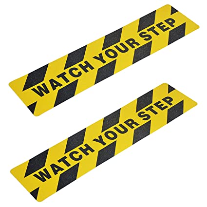 6" x 24" Watch Your Step Floor Tape Anti Slip Warning Sign Sticker Adhesive Non-Slip Abrasive Decal for Workplace Home Safety Wet Floor Caution - 2 Pack