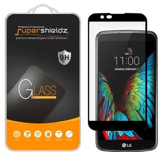 LG K10 Tempered Glass Screen Protector, [Full Screen Coverage] Supershieldz Anti-Scratch, Anti-Fingerprint, Bubble Free (Black)