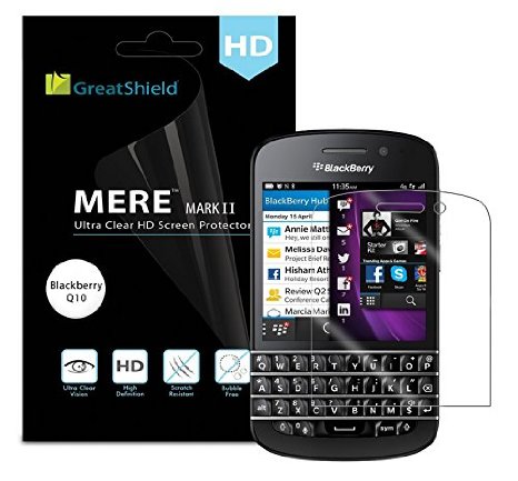 GreatShield MERE Mark II Ultra Clear HD Screen Protector Film for BlackBerry Q10 - LIFETIME WARRANTY Retail Packaging - 3 Pack