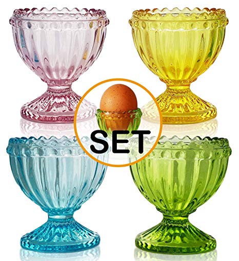 NobleEgg Glass Egg Cup Set for Soft Boiled Eggs | Set of 4 Egg Holders