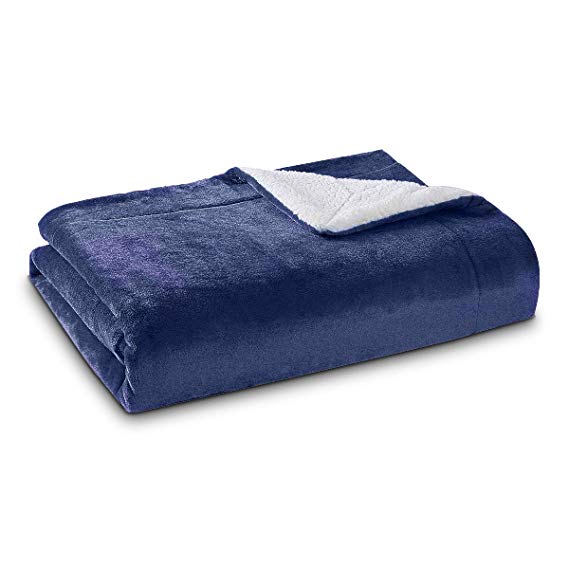 HONEYMOON HOME FASHIONS Sherpa Throw Blanket Fuzzy Fluffy Plush Soft Warm Reversible Blanket 50"X60" Midnight Blue