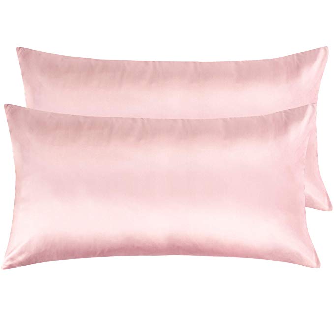 NTBAY Zippered Satin Pillowcases, Super Soft and Luxury King Pillow Cases Set of 2, Pink