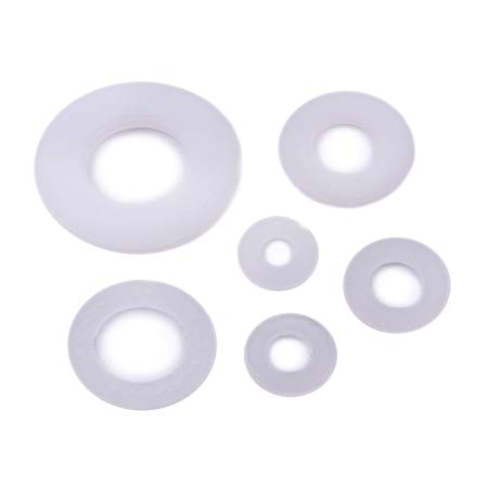 Atoplee 60pcs White Flat Nylon Plastic Spacer Washers Insulation Gasket Ring M4/M5/M6/M8/M10/M12[10pcs of each size]
