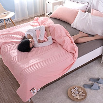 MUSIYU Solid Color Bedroom Skin Washable Cotton Quilt For Spring And Summer Full/Queen^^^Jade^^^pink