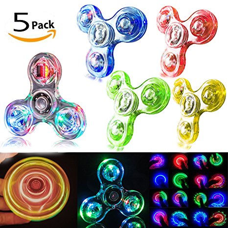 5 Pack LED Light Fidget Spinner Stress Relief Anxiety Toys Best Autism Fidgets spinners for Adults Children Finger Toy with Bearing Focus Fidgeting Restless Colorful Hand Spin Party Favor (Colorful)