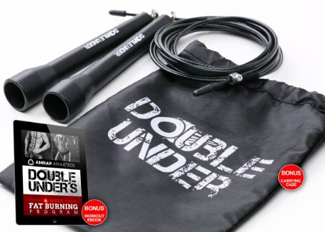 Crossfit Jump Rope - Double Under by AMRAP Athletics - Super Fast Exercise Cable - Special Steel 360 Ball Bearing - Comes w Carrying Case - For all Levels of Fitness, WOD's & Boxing!