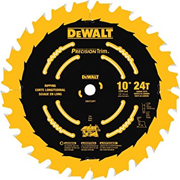 DEWALT DW7124PT 10-Inch 24 Tooth ATB Ripping Saw Blade with 5/8-Inch Arbor and Tough Coat Finish