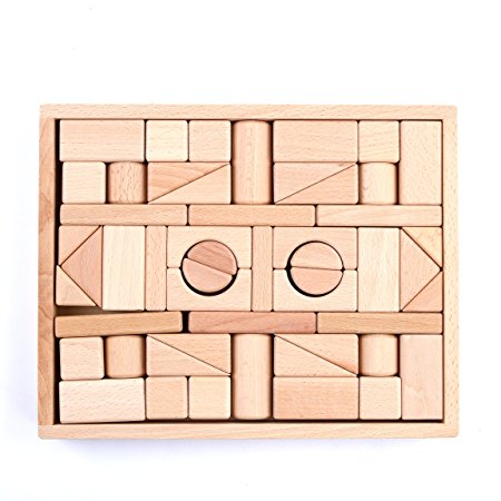 Wooden Blocks - iPlay, iLearn wood block set Natural Wooden Stacking Cubes Blocks 52 PCS