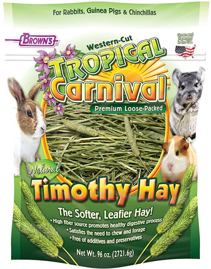 F.M. Brown's Tropical Carnival Natural Timothy Hay for Guinea Pigs, Rabbits, and Other Small Animals, with High Fiber for Healthy Digestion
