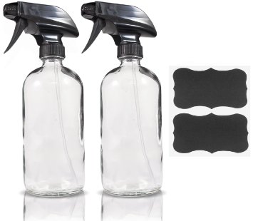 16oz Clear Glass Refillable Spray Bottles with Reusable Chalk Labels 2 Pack