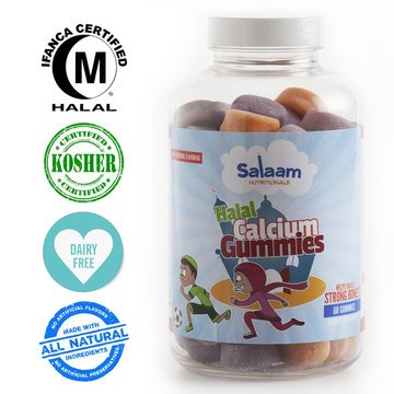 Salaam Nutritionals Halal Calcium Vitamin D Gummies for Optimal Bone Support, Essential for Growing Kids and Helps Prevent Osteoporosis in Adults, Vegetarian, Kosher, Qty 60, *Best Tasting*