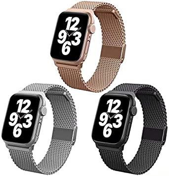 Magnetic iWatch Bands Compatible for Apple Watch Band Milanese Loop Magnetic iWatch Bands Compatible for Apple Watch Band Milanese Loop 38mm 40mm 42mm 44mm for Women Men, 3 Pack Replacement Accessories Wristband Strap for Apple Watch Sport iWatch Bands stainless steel Apple Smart Watch Series 6 series 3 Apple IWATCH SE /5/4/3/2/1 All Model, Black Rose Gold Silver