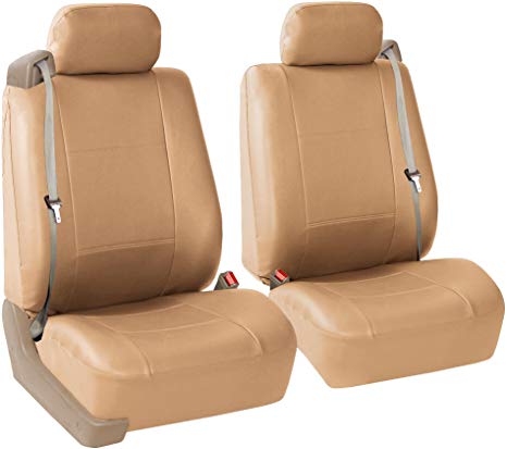 FH Group PU309TAN102 Tan Front PU Leather Seat Cover, Set of 2 (Set Built in Seat Belt Compatible Airbag Ready)