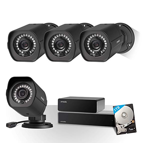 Zmodo Full HD 1080p Simplified PoE Security Camera System w/Repeater, 4 x 2.0 Megapixel IP Outdoor Surveillance Camera, 8CH HDMI NVR and 1TB Hard Drive