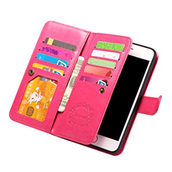 iPhone 7 Plus Case, Joopapa iPhone 7 Plus Wallet case, Pu Leather Magnet Stand Wallet Credit Card Holder Flip Case Cover Built-in 9 Card Slots Case For Apple iPhone 7 Plus (Pink)