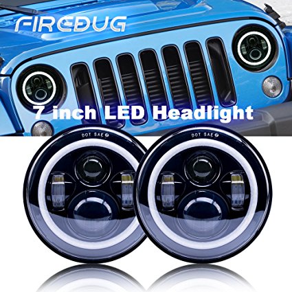 Firebug Jeep Wrangler Headlight LED, Jeep Wrangler Halo Headlight, 7 Inch Cree Headlight DRL and Amber Turn Signal Light, Jeep Headlight Halo Angel Eye, for JK JKU 07-16