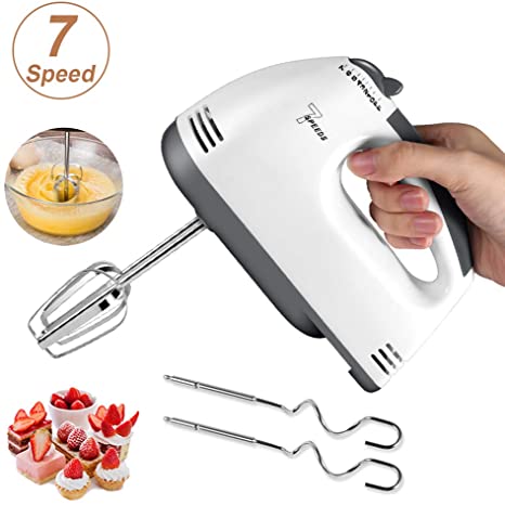 Hand Mixer Electric, 2020 New 7-Speed Hand-Held Electric Whisk, Lightweight Electric Hand Mixer Stainless Steel Egg Whisk with Egg Sticks and Dough Sticks for Whipping Cream, Cakes, Dough, ect