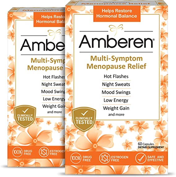 Amberen: Safe Multi-Symptom Menopause Relief. Clinically Shown to Relieve 12 Menopause Symptoms: Hot Flashes, Night Sweats, Mood Swings, Low Energy and More. 2 Month Supply