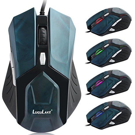 LuguLake High Precision Ergonomic Gaming Mouse With 3500DPI 7 Programmable Function Keys, 4-Speed DPI Adjustment