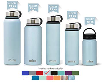MIRA Stainless Steel Vacuum Insulated Wide Mouth Water Bottle | Thermos Flask Keeps Water Stay Cold for 24 hours, Hot for 12 hours | Metal Bottle BPA free cap- 40 oz (1200 ml, 1.25 qt)- Pearl Blue