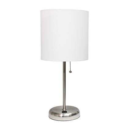 Limelights LT2044-WHT Stick Lamp with USB Charging Port and Fabric Shade, White
