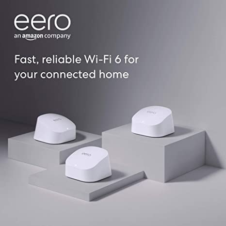 Introducing Amazon eero 6 dual-band mesh Wi-Fi 6 system with built-in Zigbee smart home hub (1 eero 6 router   2 eero 6 extenders)