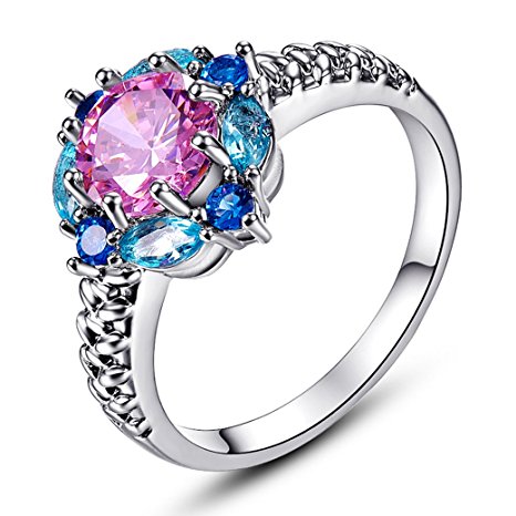 Veunora Jewerly 925 Sterling Silver Plated Multi-Gemstone Lovely Flower Eternity Engagement Ring For Women Beautiful Gift
