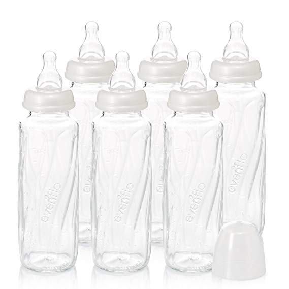 Evenflo Feeding Vented Plus Glass Clear Bottle 6 Piece, 8 Ounce