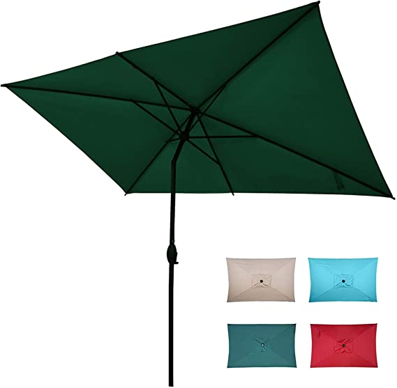 Abba Patio Rectangular Patio Outdoor Market Table Umbrella with Push Button Tilt and Crank, 6.5 by 10 Ft, Dark Green